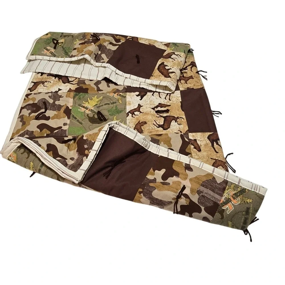 New Handmade Quilted‎ Blanket Patchwork Camo Deer Fox Fish Nature Print /0186